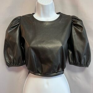 H&M Faux‎ Leather Top Size XS Women’s Puff Sleeve